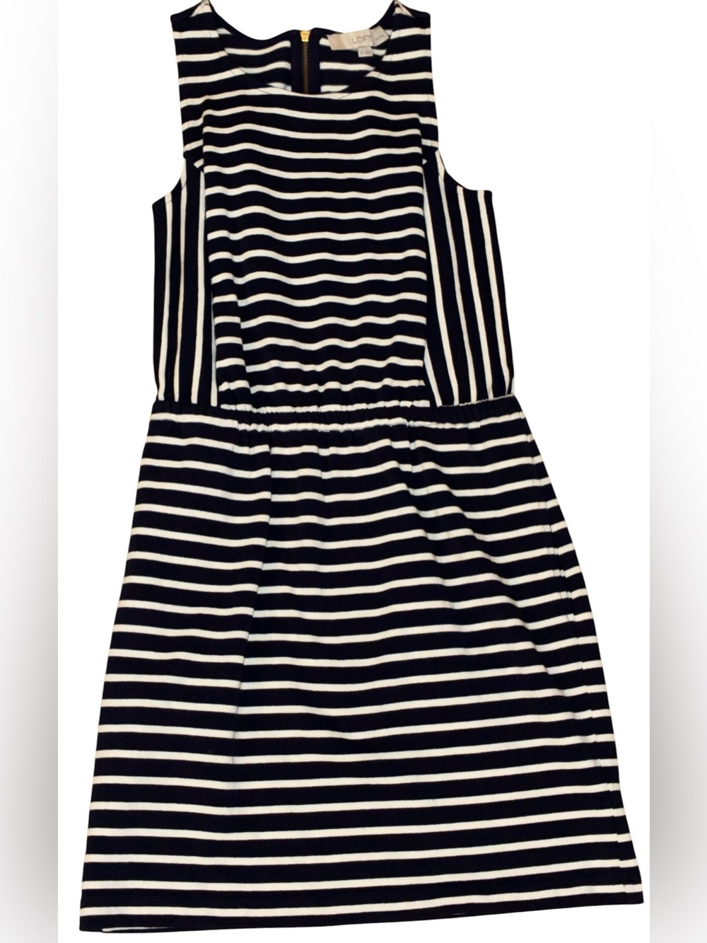 Loft-Ann Taylor Navy White Striped Dress S Mini Summer Classic Nautical Preppy